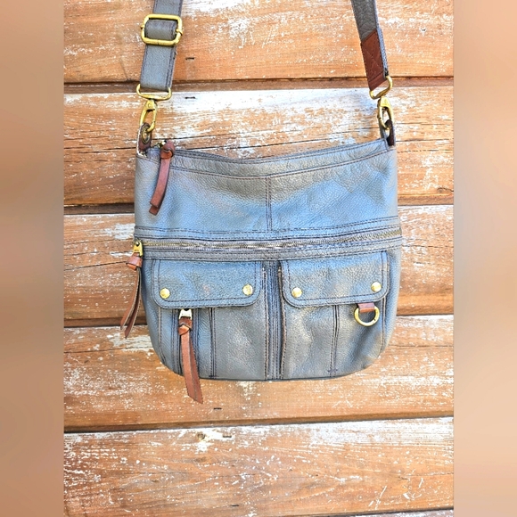 Fossil Morgan Large Crossbody Purse Gray Taupe Leather Bag w/ Storage Pockets - Picture 2 of 13